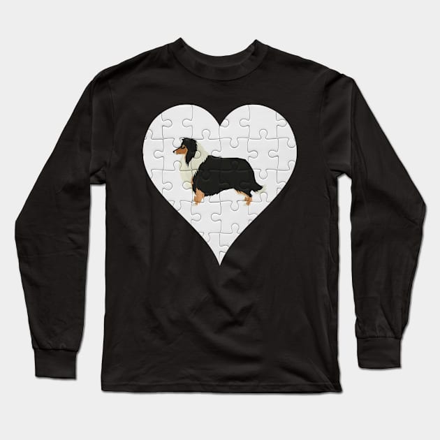 Collie Heart Jigsaw Pieces Design - Gift for Collie Lovers Long Sleeve T-Shirt by HarrietsDogGifts